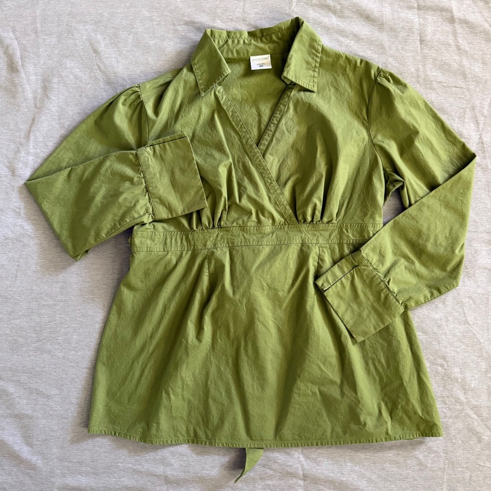 Motherhood Maternity Wrap Top Empire Waist Cotton Casual Olive Green Size M